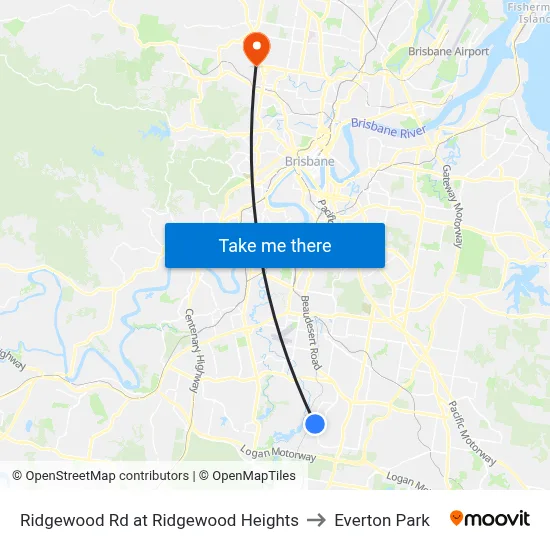 Ridgewood Rd at Ridgewood Heights to Everton Park map