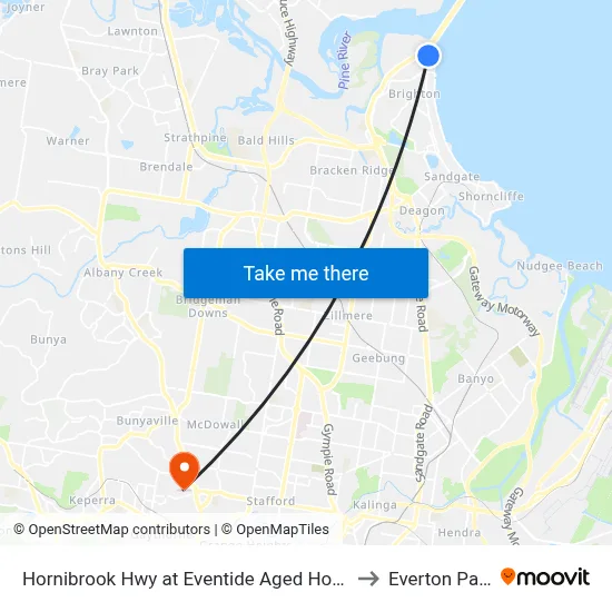 Hornibrook Hwy at Eventide Aged Home to Everton Park map