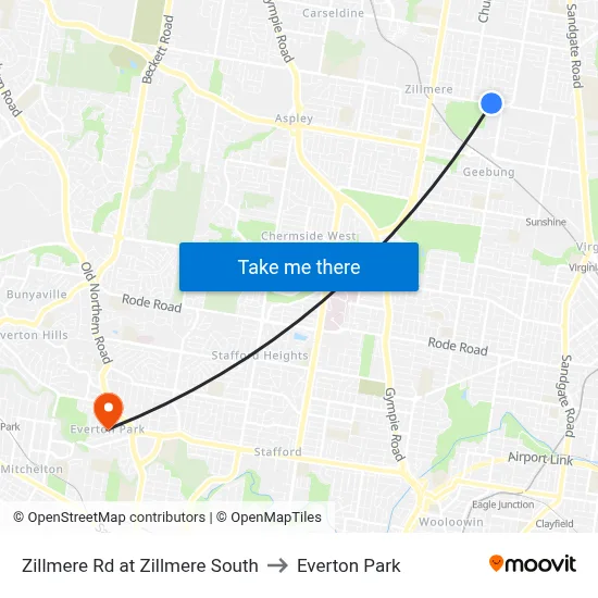 Zillmere Rd at Zillmere South to Everton Park map