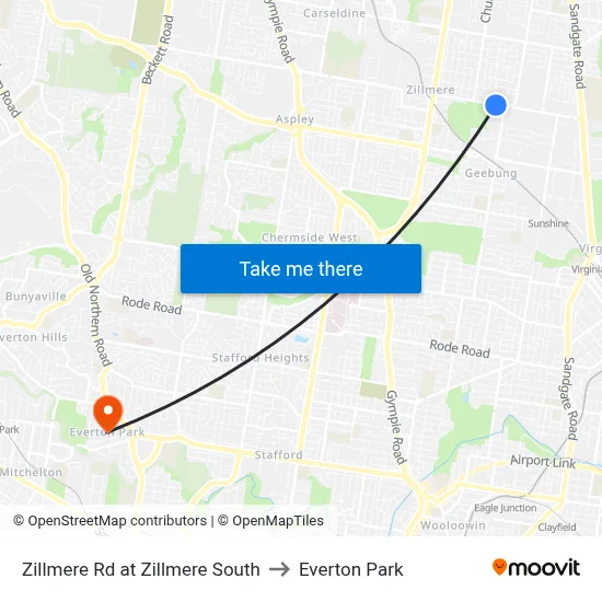Zillmere Rd at Zillmere South to Everton Park map