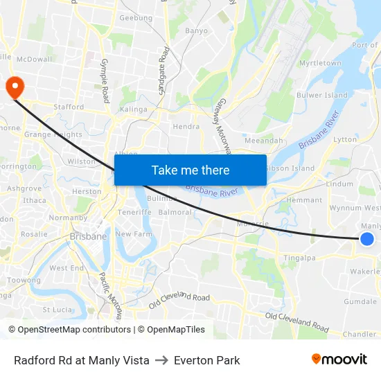 Radford Rd at Manly Vista to Everton Park map