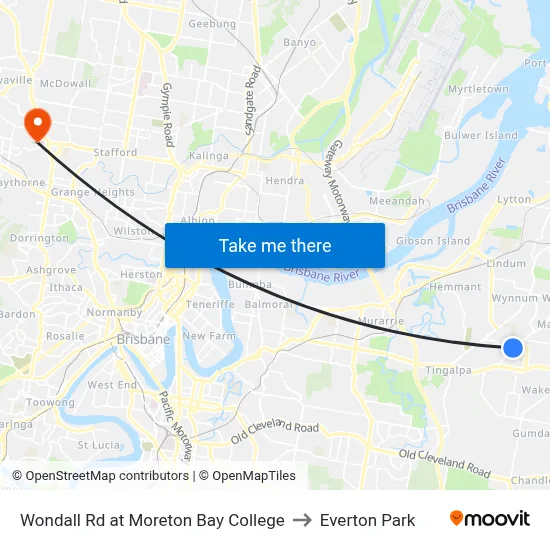 Wondall Rd at Moreton Bay College to Everton Park map