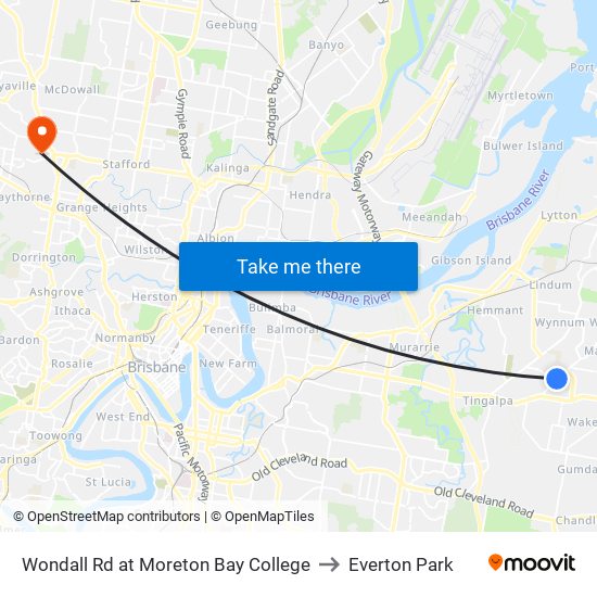 Wondall Rd at Moreton Bay College to Everton Park map