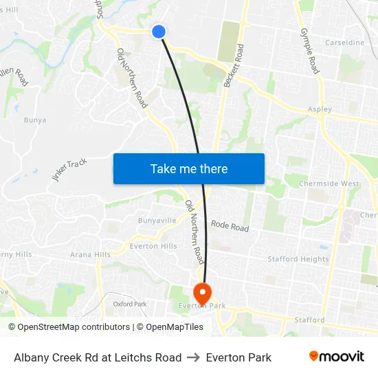 Albany Creek Rd at Leitchs Road to Everton Park map