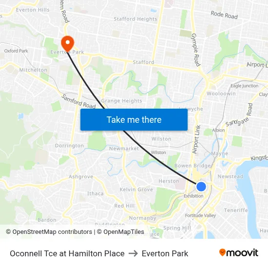Oconnell Tce at Hamilton Place to Everton Park map
