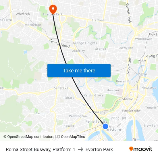 Roma Street Busway, Platform 1 to Everton Park map
