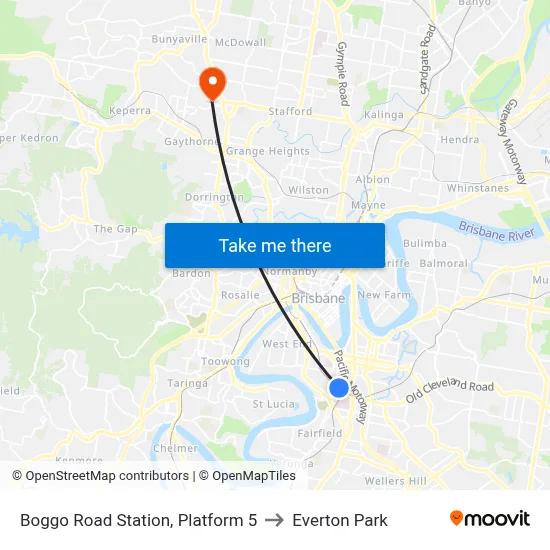 Boggo Road Station, Platform 5 to Everton Park map