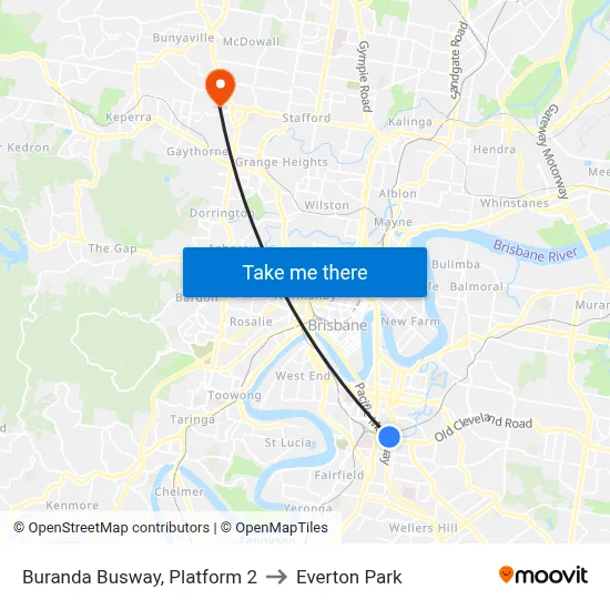 Buranda Busway, Platform 2 to Everton Park map