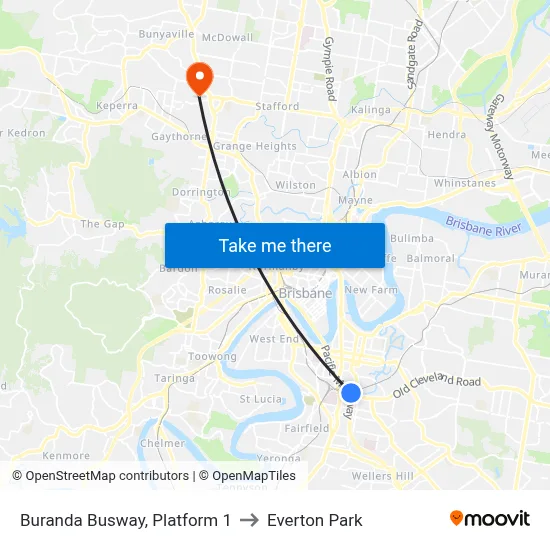 Buranda Busway, Platform 1 to Everton Park map