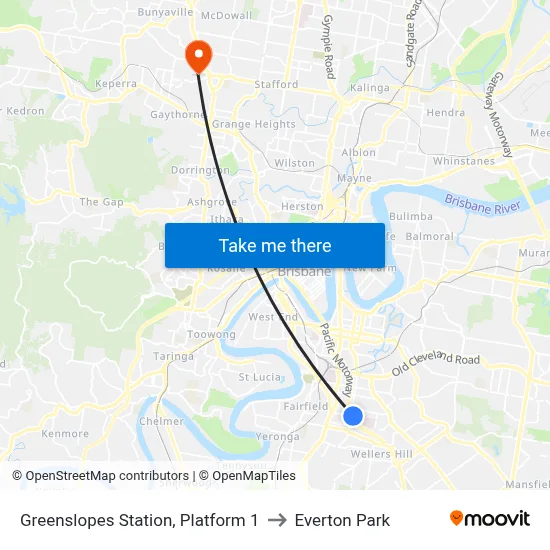 Greenslopes Station, Platform 1 to Everton Park map