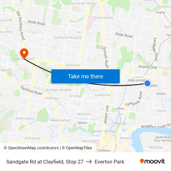 Sandgate Rd at Clayfield, Stop 27 to Everton Park map