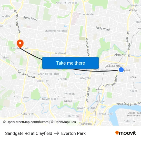 Sandgate Rd at Clayfield to Everton Park map