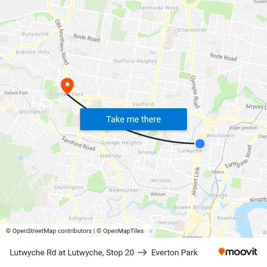 Lutwyche Rd at Lutwyche, Stop 20 to Everton Park map