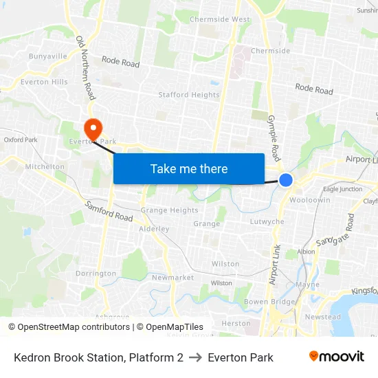 Kedron Brook Station, Platform 2 to Everton Park map
