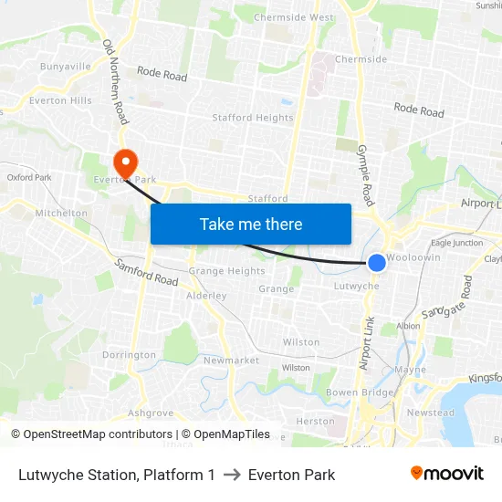 Lutwyche Station, Platform 1 to Everton Park map