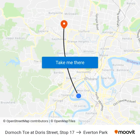 Dornoch Tce at Doris Street, Stop 17 to Everton Park map