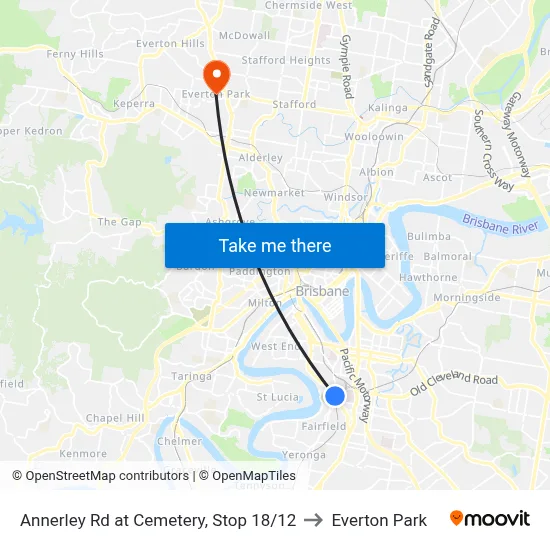 Annerley Rd at Cemetery, Stop 18/12 to Everton Park map