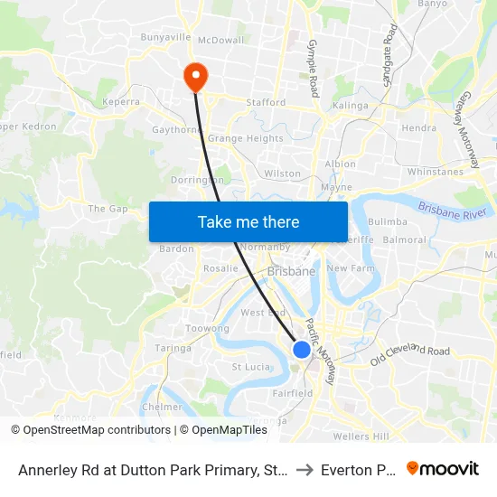 Annerley Rd at Dutton Park Primary, Stop 10 to Everton Park map