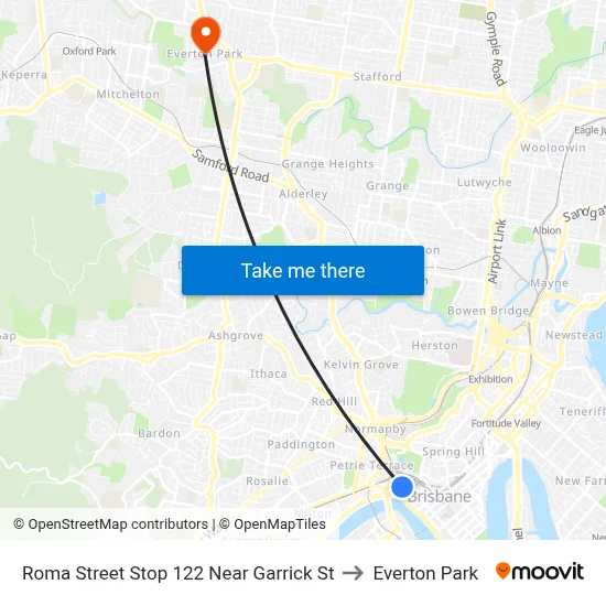 Roma Street Stop 122 Near Garrick St to Everton Park map