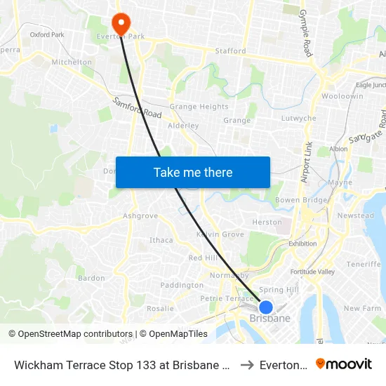 Wickham Terrace Stop 133 at Brisbane Private Hospital to Everton Park map