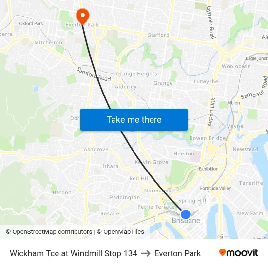 Wickham Tce at Windmill Stop 134 to Everton Park map
