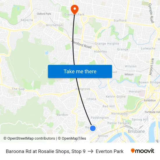 Baroona Rd at Rosalie Shops, Stop 9 to Everton Park map