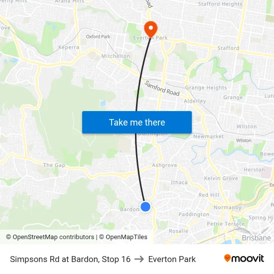 Simpsons Rd at Bardon, Stop 16 to Everton Park map
