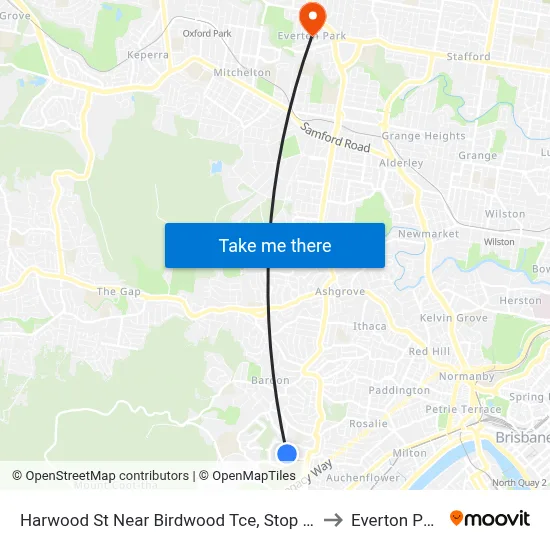 Harwood St Near Birdwood Tce, Stop 28a to Everton Park map