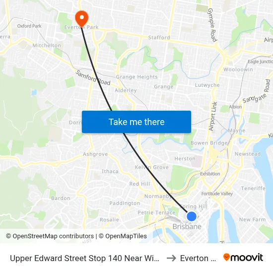 Upper Edward Street Stop 140 Near Wickham Tce to Everton Park map