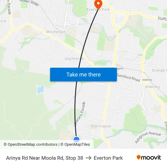 Arinya Rd Near Moola Rd, Stop 38 to Everton Park map