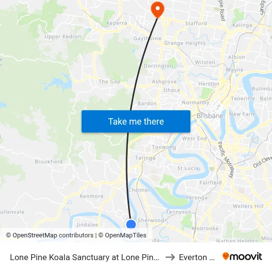 Lone Pine Koala Sanctuary at Lone Pine, Stop 42 to Everton Park map