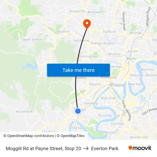 Moggill Rd at Payne Street, Stop 20 to Everton Park map