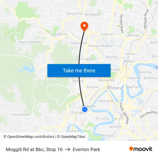 Moggill Rd at Bbc, Stop 16 to Everton Park map