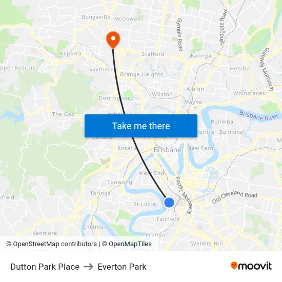 Dutton Park Place to Everton Park map