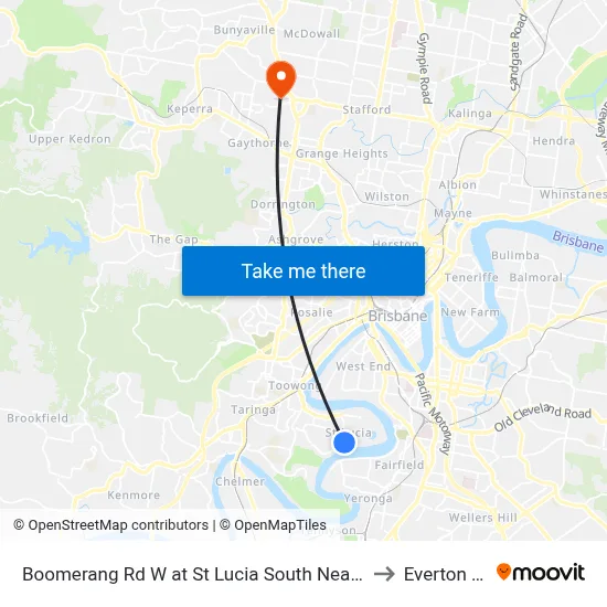 Boomerang Rd W at St Lucia South Near Hawken Dr to Everton Park map