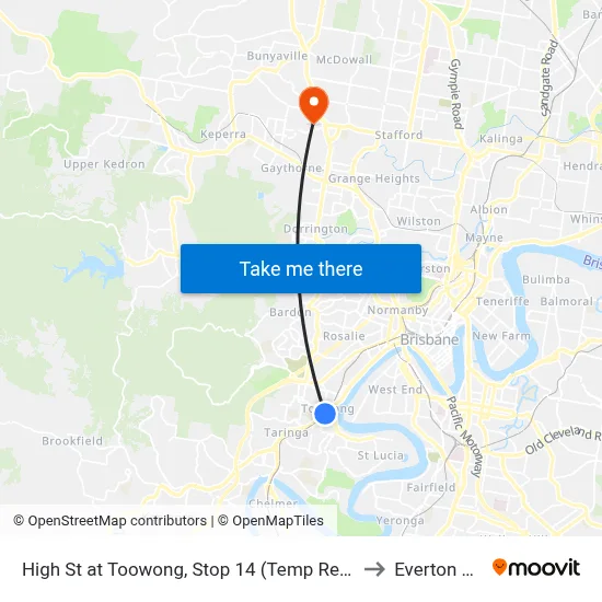 High St at Toowong, Stop 14 (Temp Relocation) to Everton Park map
