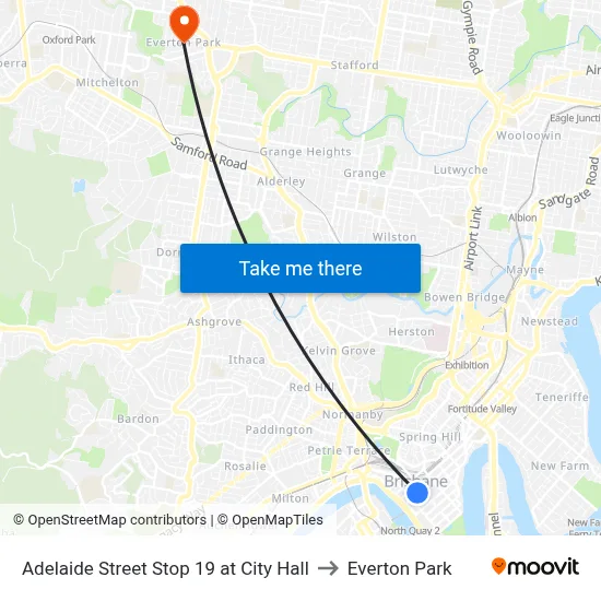 Adelaide Street Stop 19 at City Hall to Everton Park map