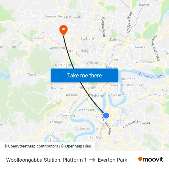 Woolloongabba Station, Platform 1 to Everton Park map