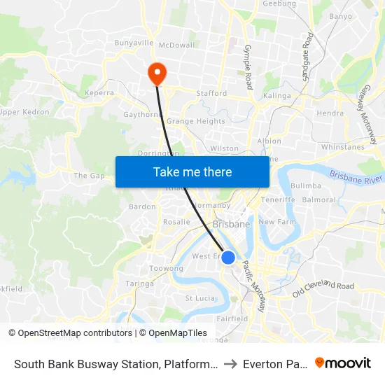South Bank Busway Station, Platform 2 to Everton Park map