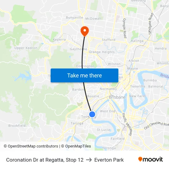Coronation Dr at Regatta, Stop 12 to Everton Park map