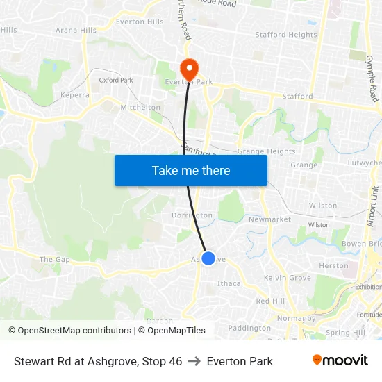 Stewart Rd at Ashgrove, Stop 46 to Everton Park map