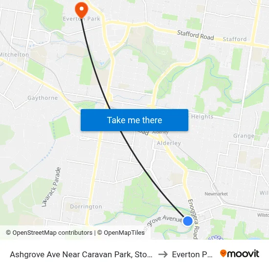 Ashgrove Ave Near Caravan Park, Stop 20 to Everton Park map