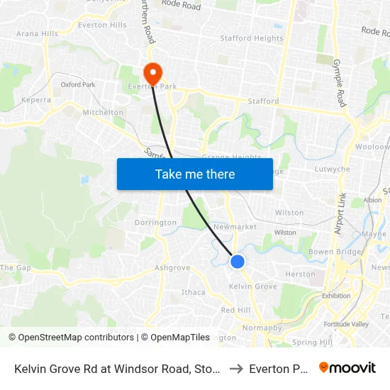 Kelvin Grove Rd at Windsor Road, Stop 16 to Everton Park map