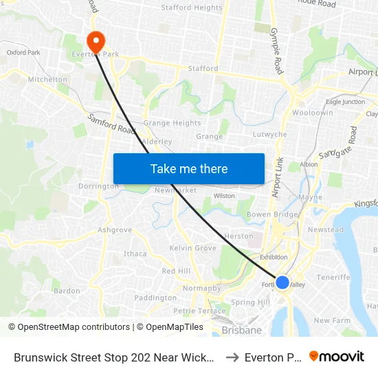 Brunswick Street Stop 202 Near Wickham St to Everton Park map