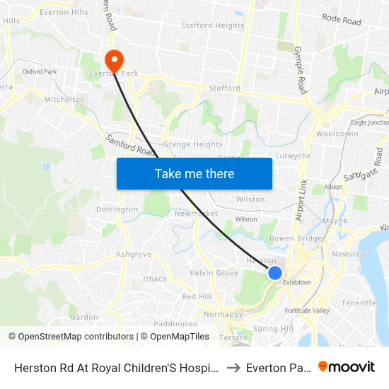 Herston Rd At Royal Children'S Hospital to Everton Park map