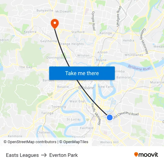 Easts Leagues to Everton Park map