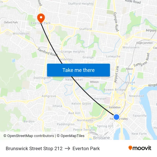 Brunswick Street Stop 212 to Everton Park map