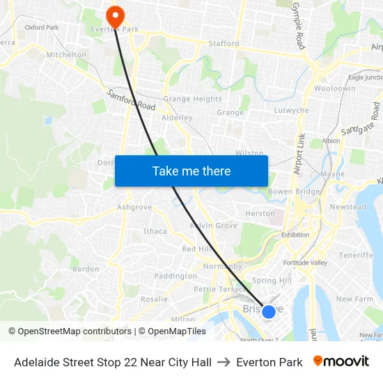 Adelaide Street Stop 22 Near City Hall to Everton Park map