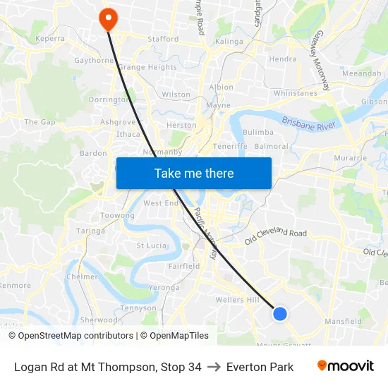 Logan Rd at Mt Thompson, Stop 34 to Everton Park map
