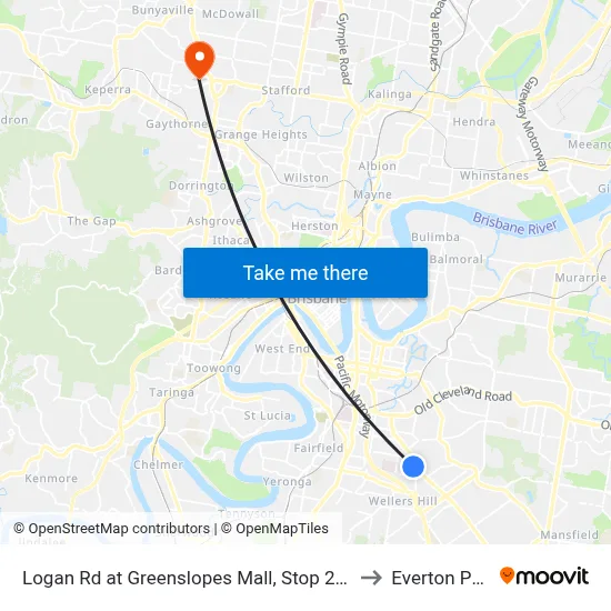 Logan Rd at Greenslopes Mall, Stop 25/24 to Everton Park map
